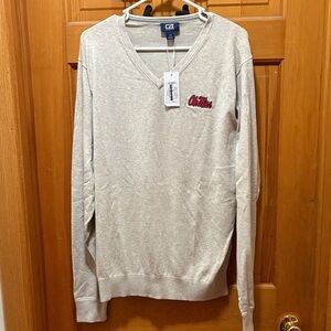 New Men’s Ole Miss Cutter & Buck Light Gray V-Neck Sweater Size Large